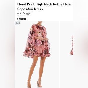 Floral high low cape ruffle dress